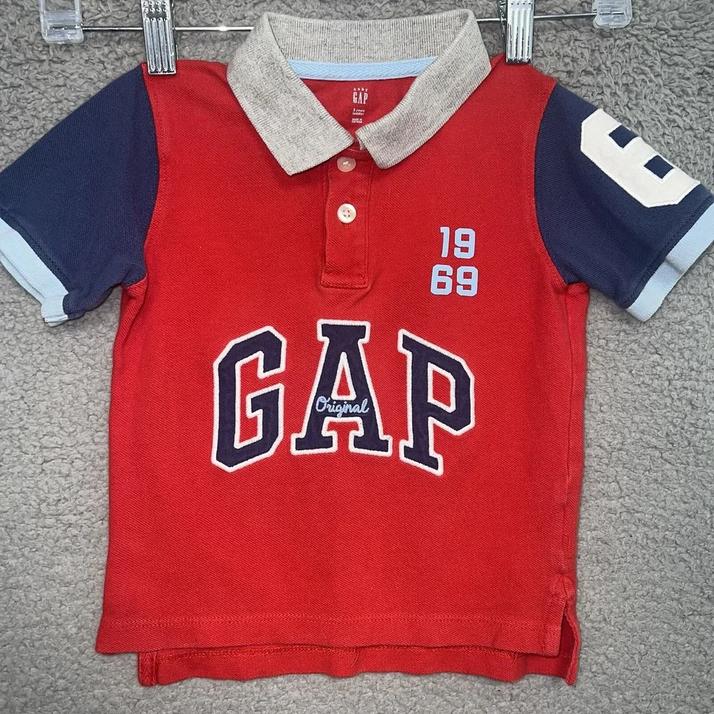 Gap Shirt Kids‎ Size 3T Red Polo Center Logo 1969 Spellout Pique #6
